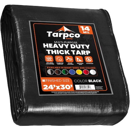 Tarpco Safety Heavy Duty Tarp, 24 ft x 30 ft, 14 Mil, Black, Polyethylene TS-106-24X30